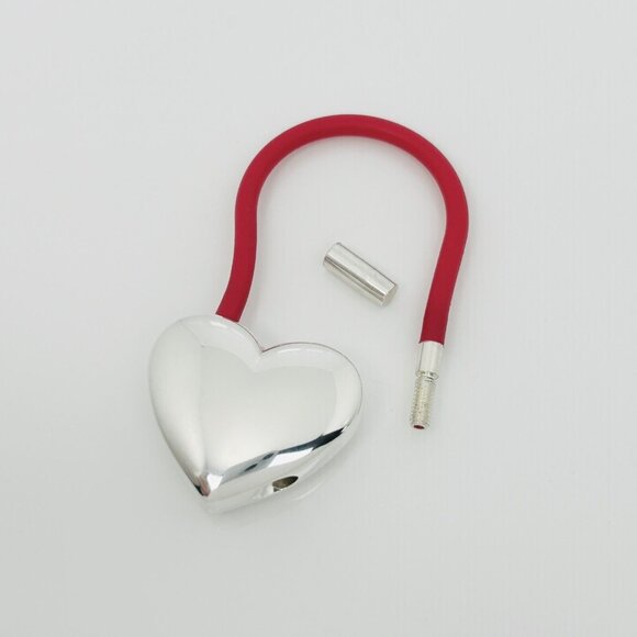 Tiffany & CO Sterling Silver Red Rubber Puffed Heart  Tiffany & Co Silver Puffed Heart Key Ring Keychain in Red Rubber Sterling Silver
